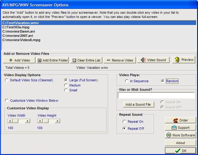 Screenshot of AVI-MPG-WMV Screensaver 3.16b