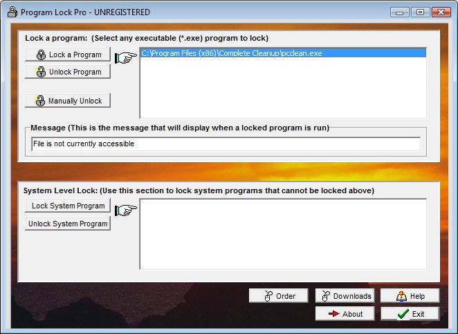 Click to view Program Lock Pro 2.14h screenshot