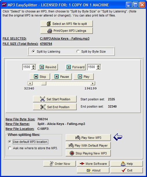 Screenshot of MP3 EasySplitter
