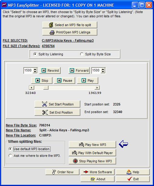 Click to view MP3 EasySplitter 2.09 screenshot