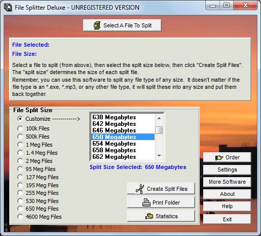 Screenshot of File Splitter Deluxe